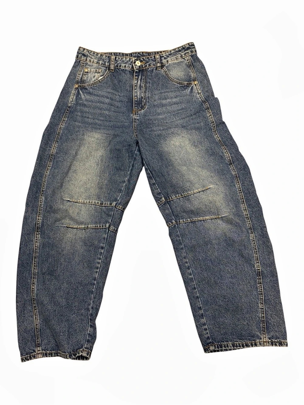 Barrel Leg Jeans High Waisted Curved Horseshoe Baggy Size 8 Gorpcore Y2K Grunge